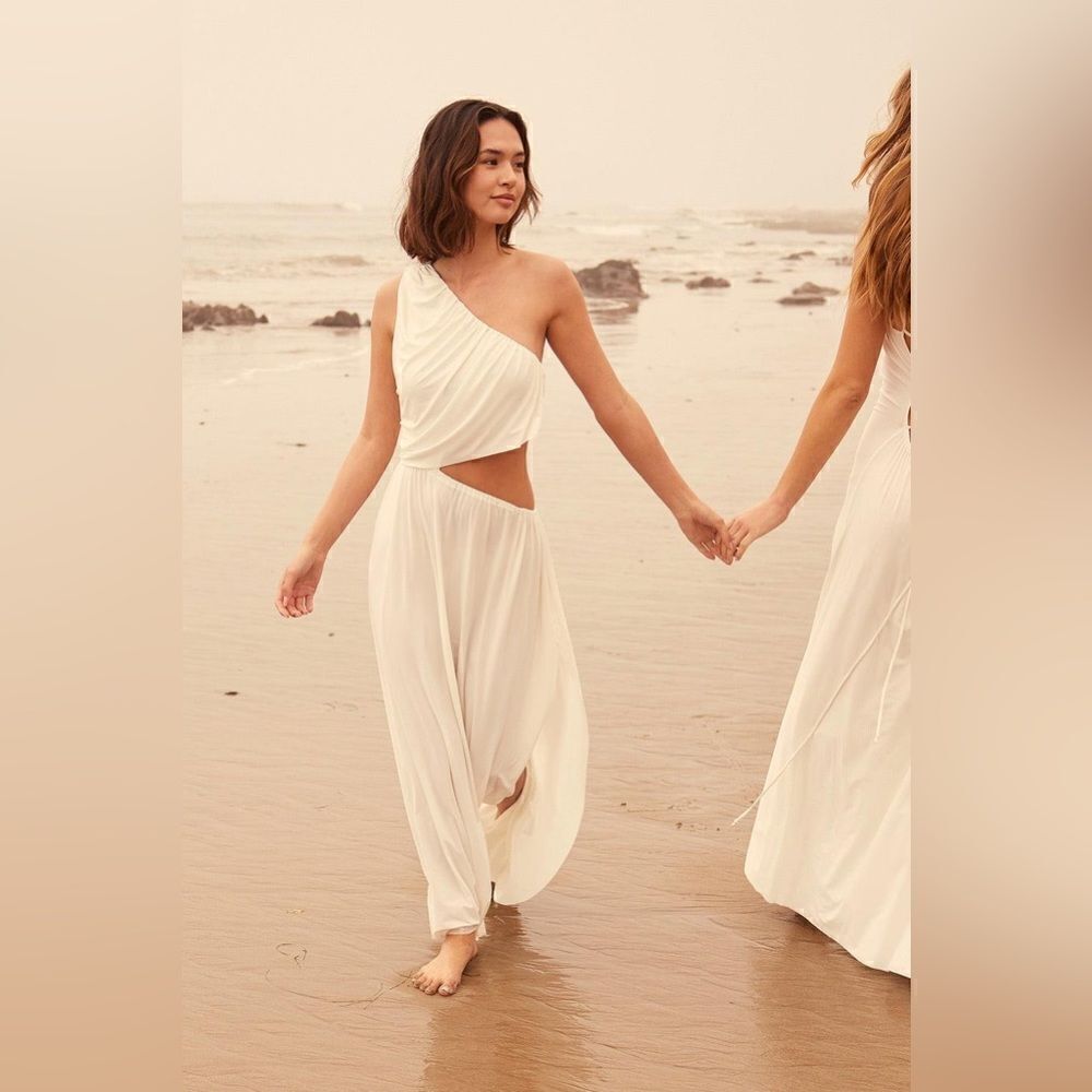 Misa Los Angeles One-Shoulder Ivory Cutout Maxi Dress